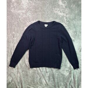 Haggar Men's Sweater XXL (fits Lg/XL) Navy Blue Grid Knit Pullover Classic Fit